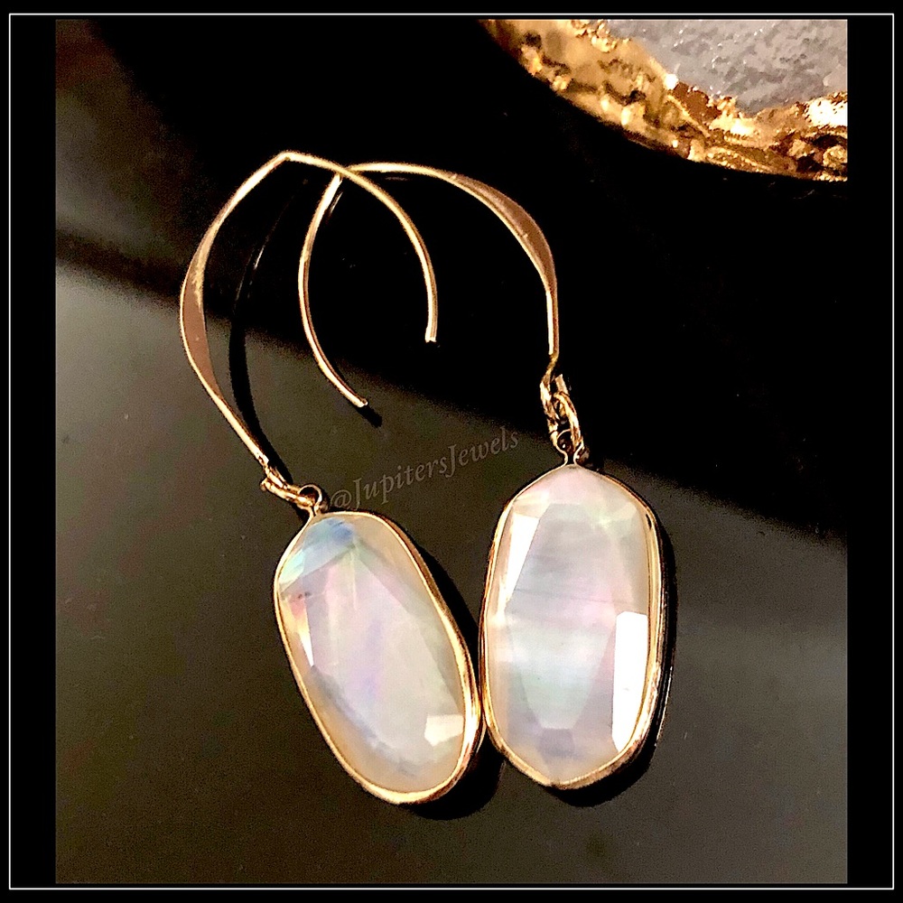 New gold abalone simulated white quartz stone bohemian hippie earrings
